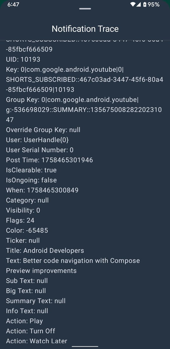 selvaapps's tweet image. 🚀 New Feature in #AllMyNotifications! 🚀 
Introducing #NotificationTrace - your one-stop screen to debug, explore, and track every detail about your notifications.  Update the app now &amp;amp; give it a try 👉play.google.com/store/apps/det…

#notificationmanager #androidapp