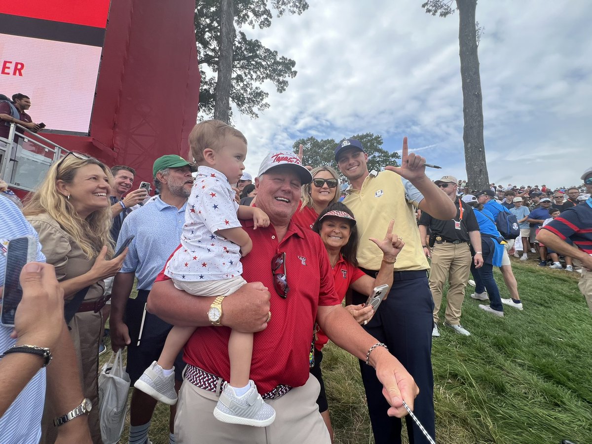 Awesome Alert

We just saw Ludvig Åberg make a birdie on 17 in the practice round for the Europeans in the Ryder cup.  

He was proudly displaying his GUNS UP. 

He is one of Our great RED RAIDERS!👆👆👆👆

Darrell &amp; Bunny Bednarz &amp; Cole &amp; Brittney Fritz family

How cool is that!