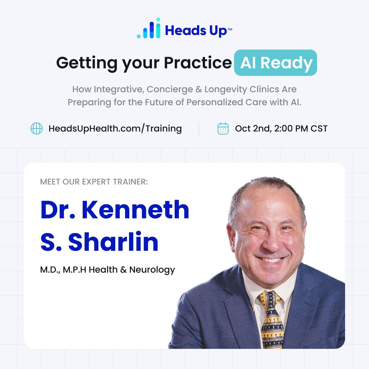 Brain #health and functional #medicine expert Dr. Sharlin is already using #AI to create a competitive edge in his clinic. Now he is sharing his playbook live on Oct 2. 

Do not miss this chance to learn from the leaders!
proghl.headsuphealth.com/training-getti…