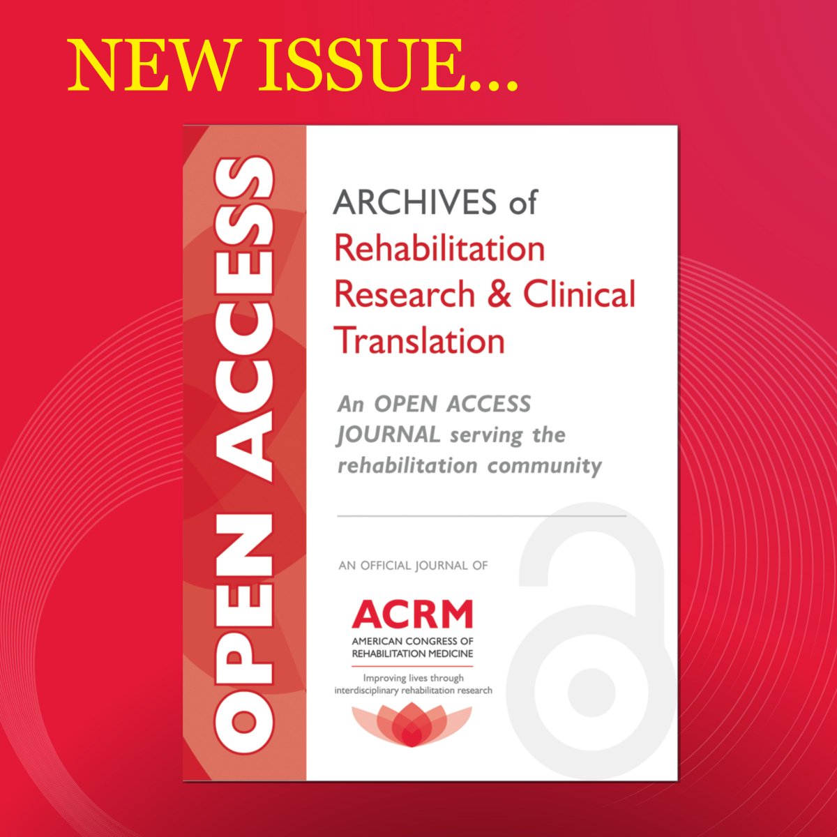 ACRMconference's tweet image. Read free &amp;amp; share widely! The new issue of Archives of Rehabilitation Research &amp;amp; Clinical Translation (#ImpactFactor 2.0) is live
27+ #openaccess articles on #TBI, #SCI, #CP, #Cancer, #COVID &amp;amp; more
sciencedirect.com/journal/archiv…

#Rehabilitation #ACRM #physiatry