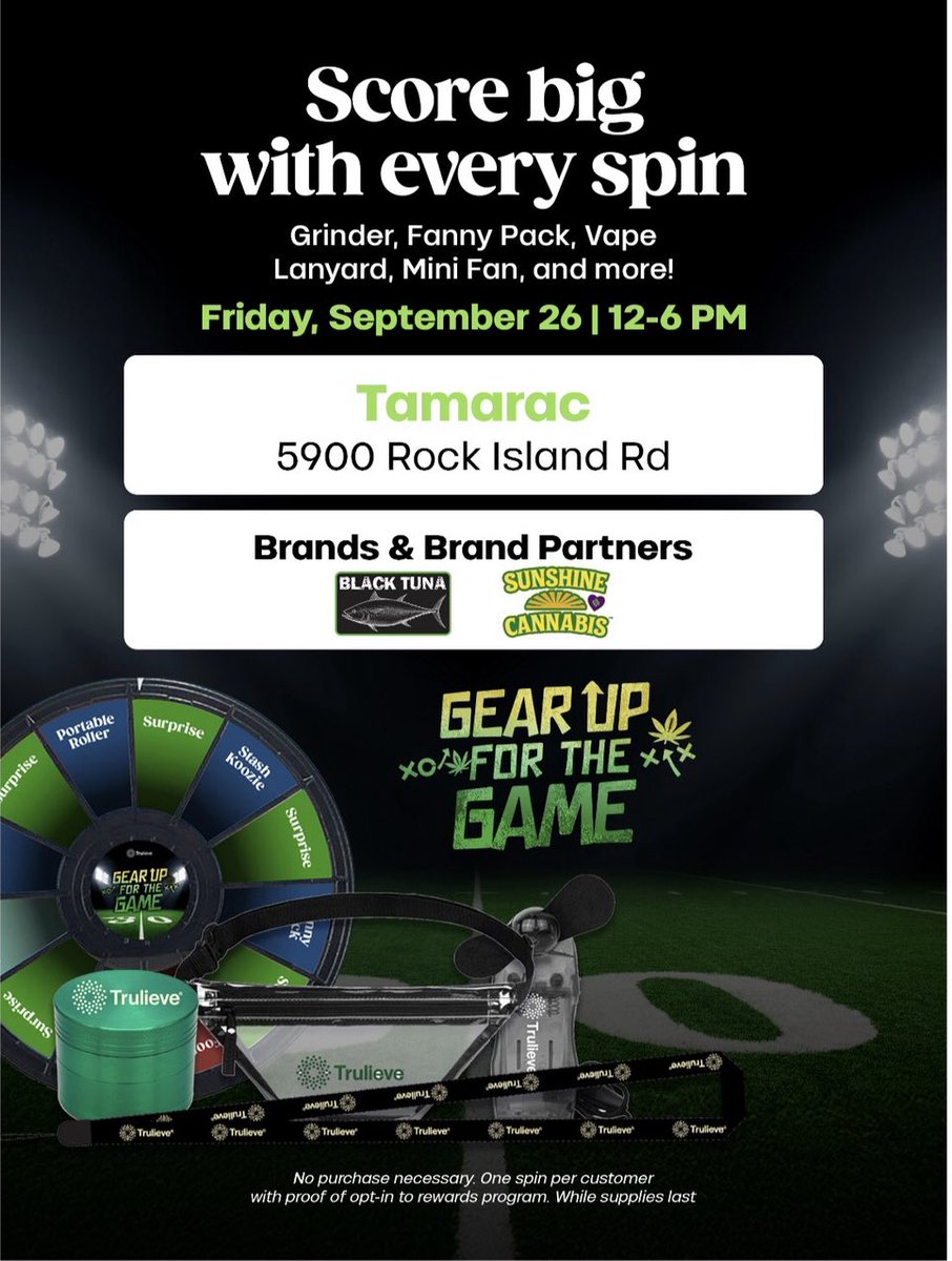 blacktuna420's tweet image. Get ready to have some fun in Tamarac with Black Tuna & Sunshine Cannabis @Trulieve #Friday #SpinToWin #ScoreBig AlwaysAWinner 💚🎉🐟🐟🐟
