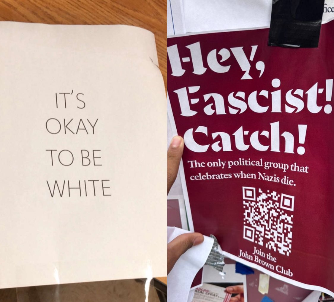 1 of these 2 flyers sparked police investigations and was labeled as “Hate Speech" by the ADL.