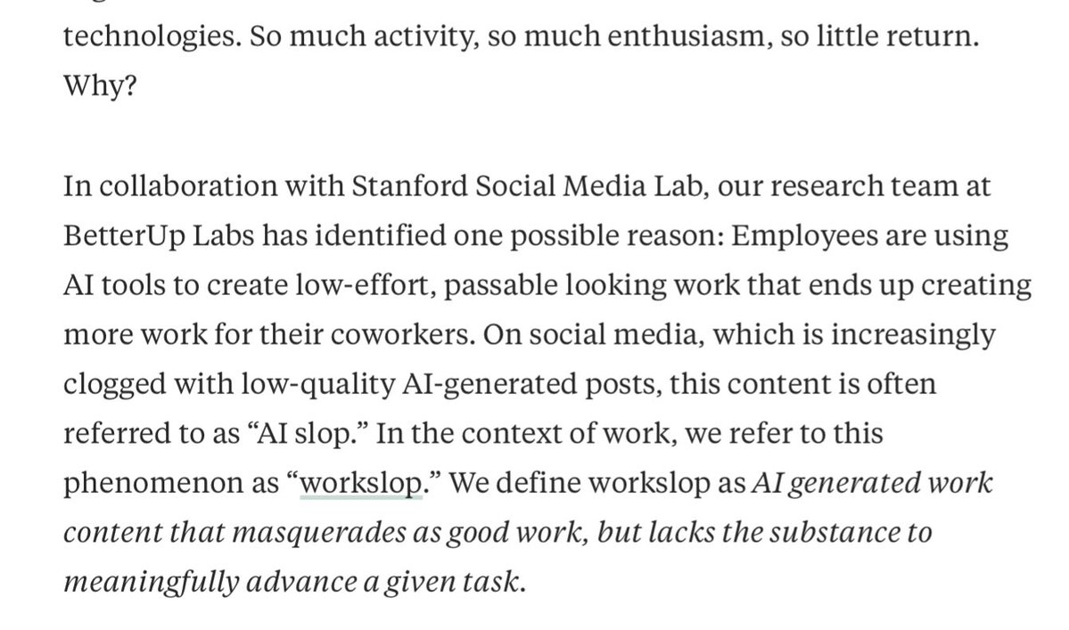 GaryMarcus's tweet image. BREAKING NEWS: New @betterup/Stanford study on absolutely nails part of why the ROI on GenAI has been so poor:

“Employees are using AI tools to create low-effort, passable looking work that ends up creating more work for their coworkers. On social media, which is increasingly…