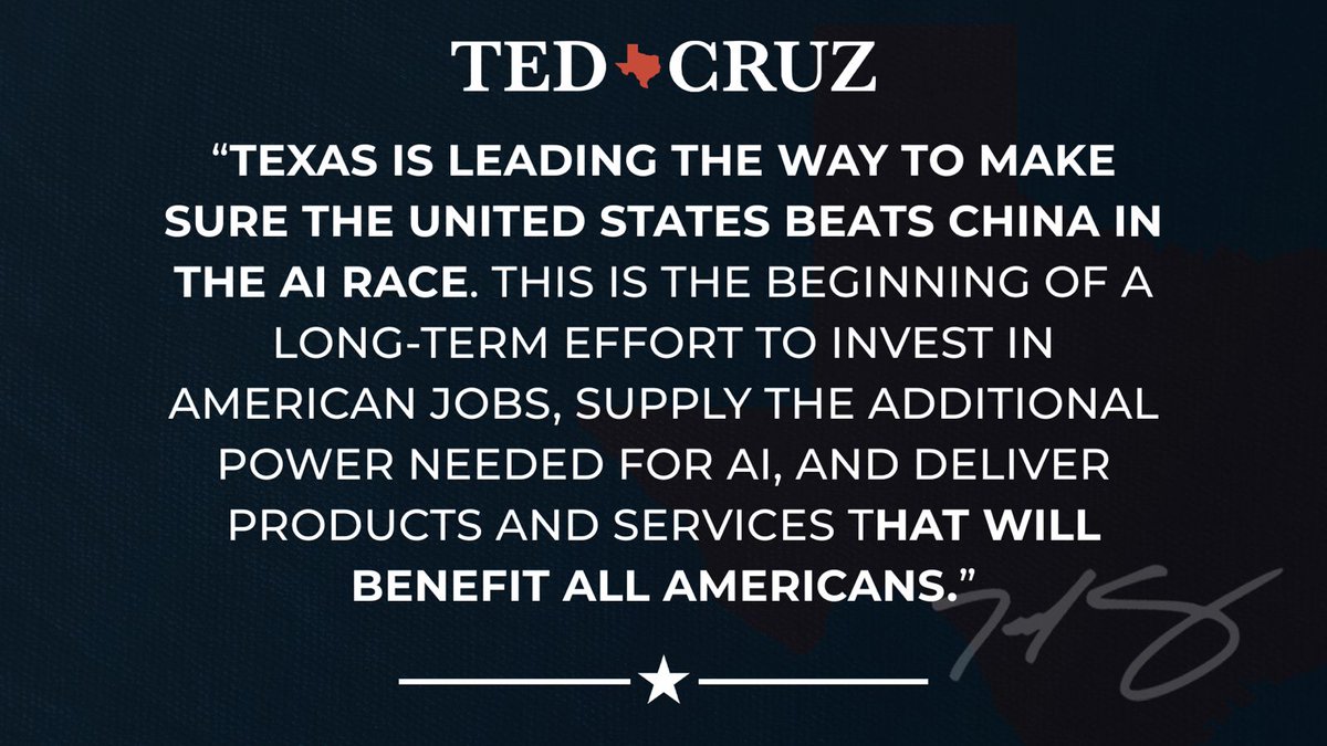 RELEASE: Sen. Cruz Tours Oracle and OpenAI’s AI Data Center in Abilene, Applauds Announcement of Further Investment in Texas

cruz.senate.gov/newsroom/press…