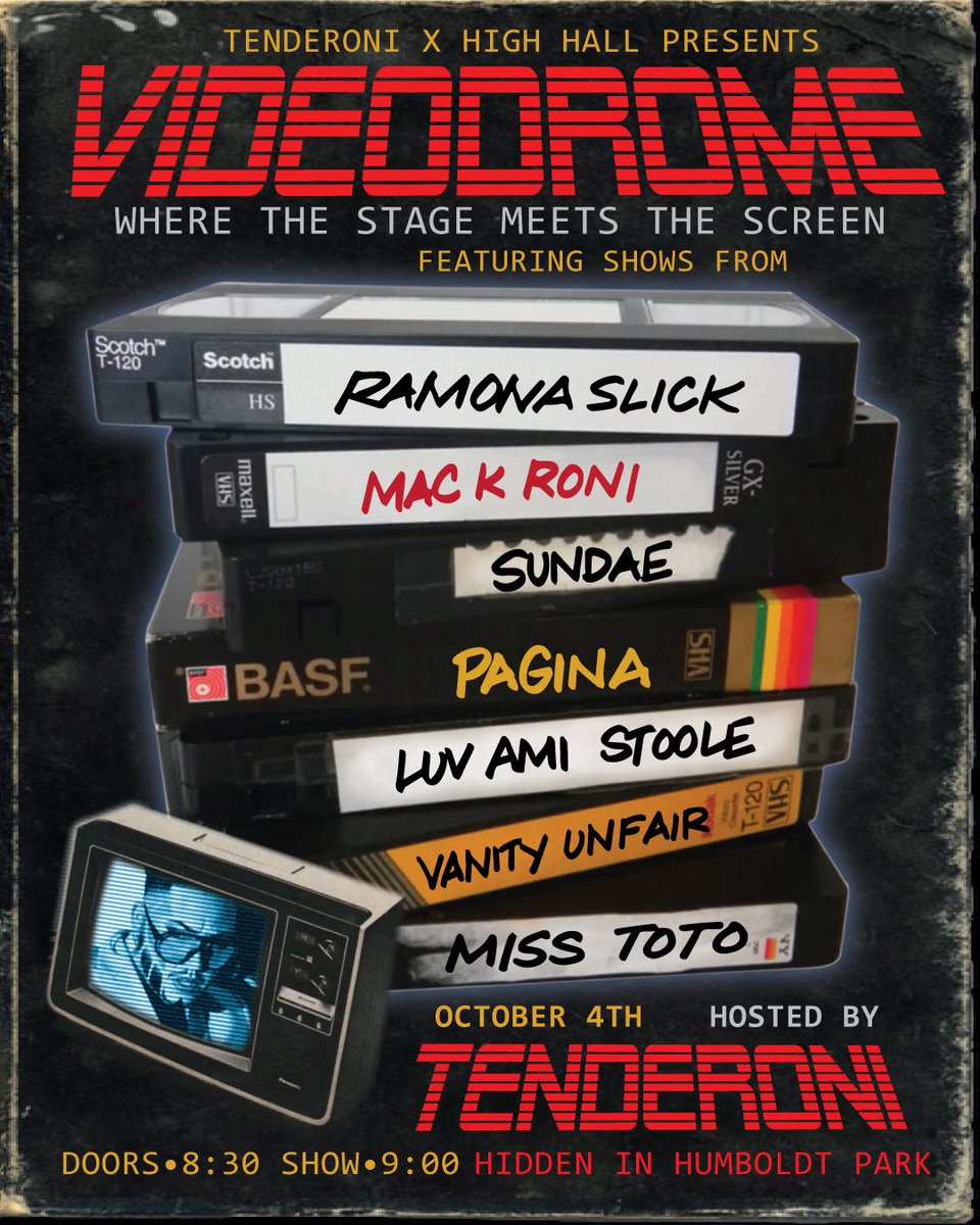 NEW SHOW ALERT 
CHICAGO 10.4
VIDEODROME 📼

slayyo.com/event/videodro…
