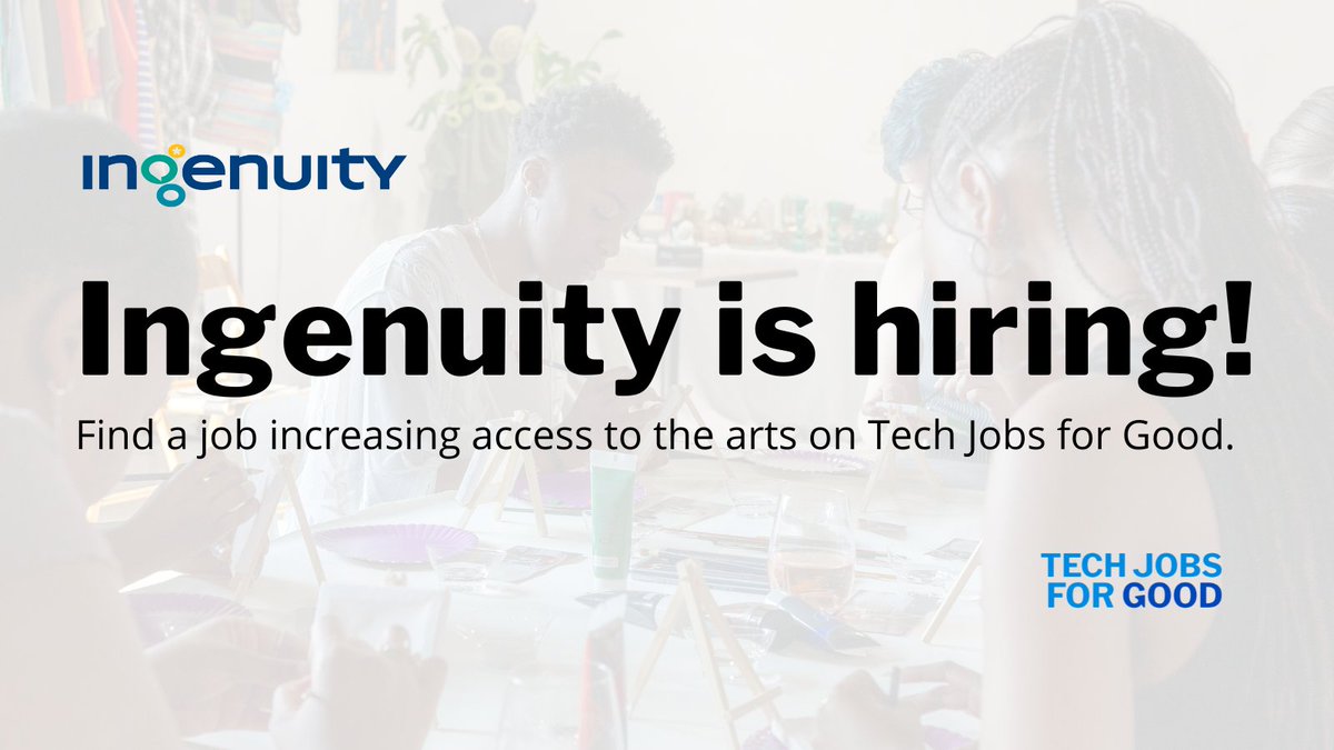 TechJobsforGood's tweet image. Increase arts education access, quality, and equity for every student! Ingenuity is hiring!

Role: Senior Data Analyst
Location: Chicago, IL (Hybrid)
Learn more 👉 techjobsforgood.com/companies/inge…

#TechForGood #TechJobs #DataJobs #Hiring #JobAlert