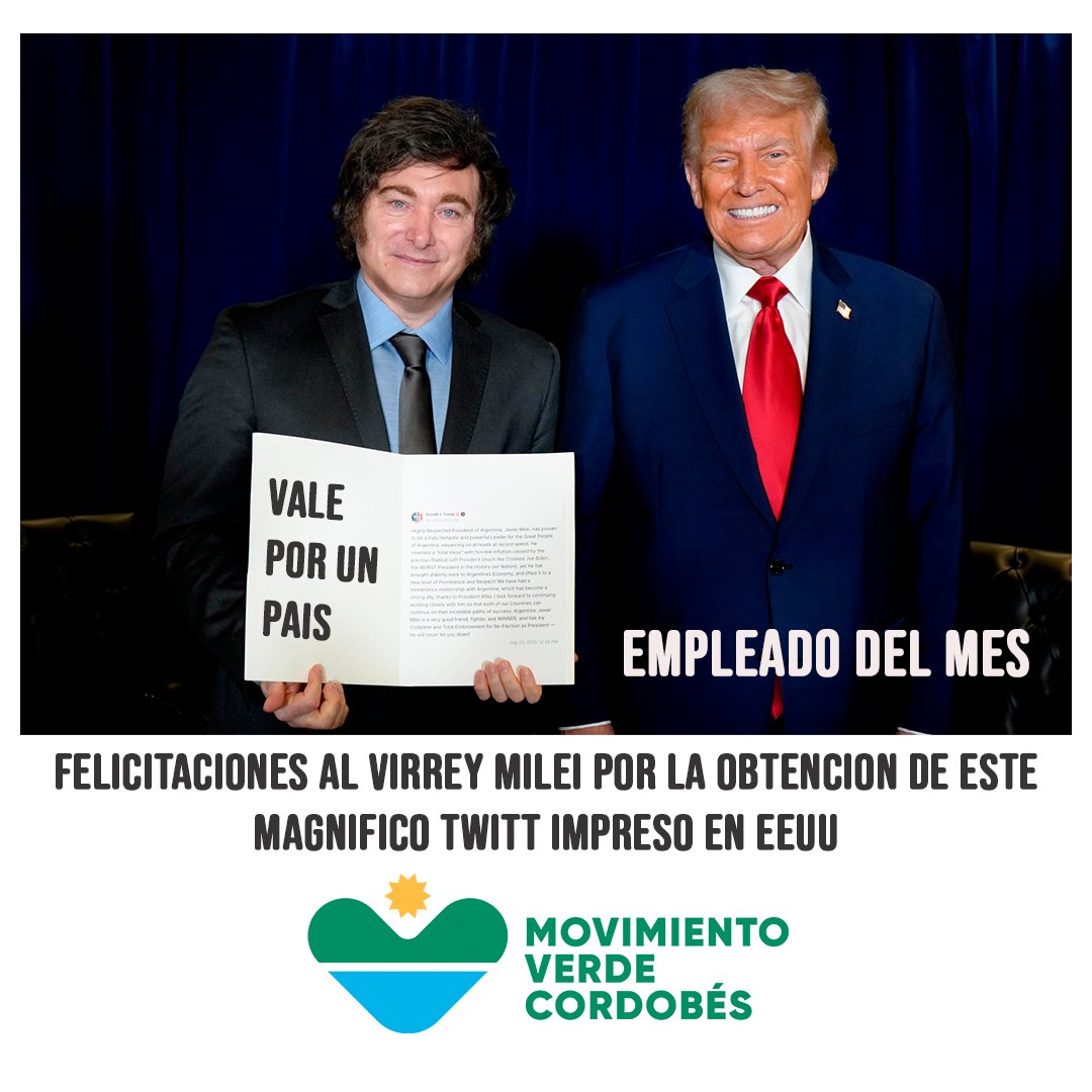 La dignidad y soberanía de nuestra nación a cambio de un tuit impreso. 
Cuánta vocación de colonia!
Más arrastrado no se consigue <a href="/JMilei/">Javier Milei</a> 

#colonialismoexplicito