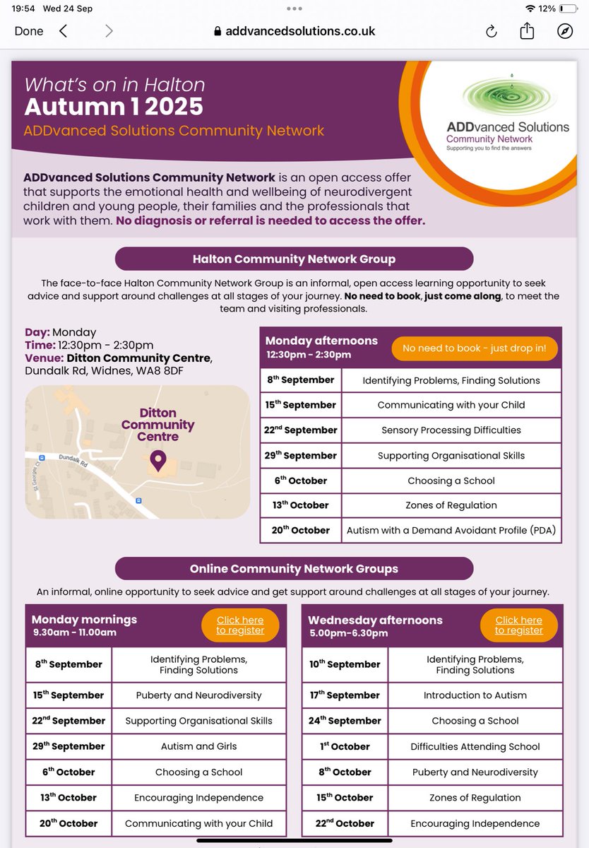 FPS_FamilySup's tweet photo. Addvanced Solutions are offering free support sessions for neurodivergent children &amp; their families. No diagnosis or referral is needed. Some sessions need to be booked but some are drop in sessions. Click the links on the poster here ➡️ https://t.co/uewMAihnTL https://t.co/4i82sKIbl8