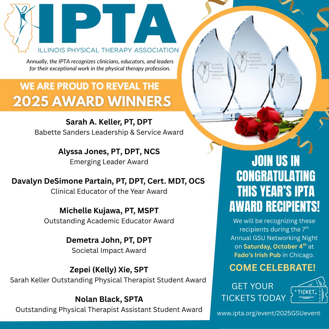 The IPTA Student SIG would like to congratulate all of the recipients of the 2025 IPTA Awards! 

Special congratulations to our student members, Kelly Xie, SPT and Nolan Black, SPTA for winning Outstanding Student Awards!
