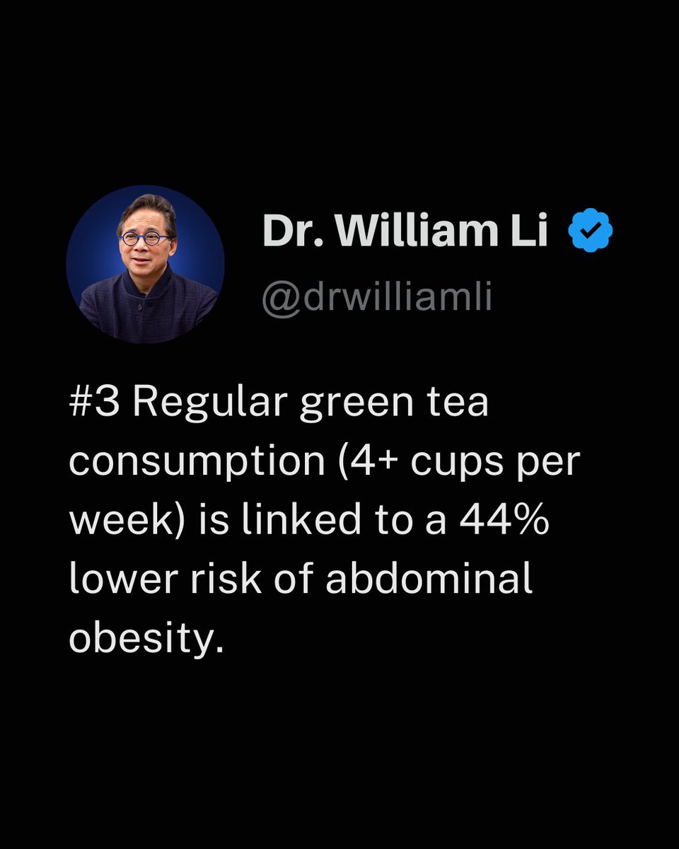 drwilliamli's tweet image. Did you know green tea can help shrink fat? 🍵

EGCG reduces abdominal fat—Women who drank 4+ cups/week had a 44% lower risk of abdominal obesity

Join me LIVE today @ 8 PM ET! Link in bio.

#greentea #EGCG #metabolichealth #healthtips #sciencebackedwellness