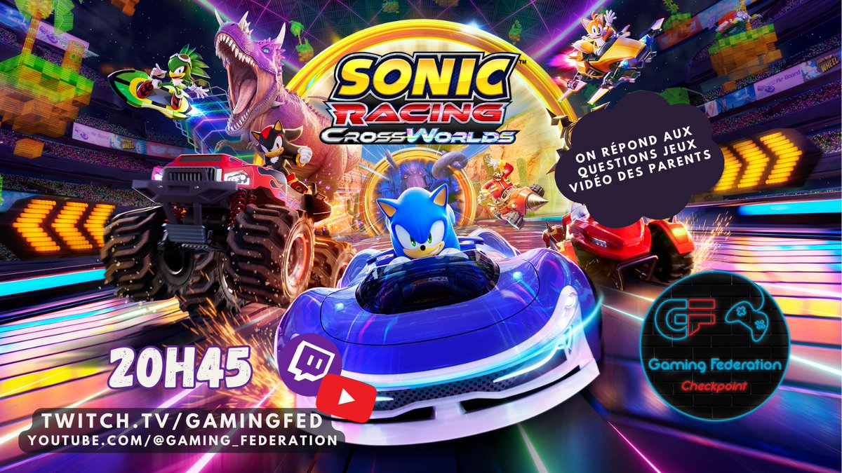 Un peu en retard, mais dans quelques minutes on aborde #SonicRacingCrossWorlds dans #Checkpoint sur twitch.tv/gamingfed avec <a href="/Volto_Hunter/">Volto-Hunter</a> &amp; <a href="/niels_weber/">Niels Weber</a> 
A tout de suite!