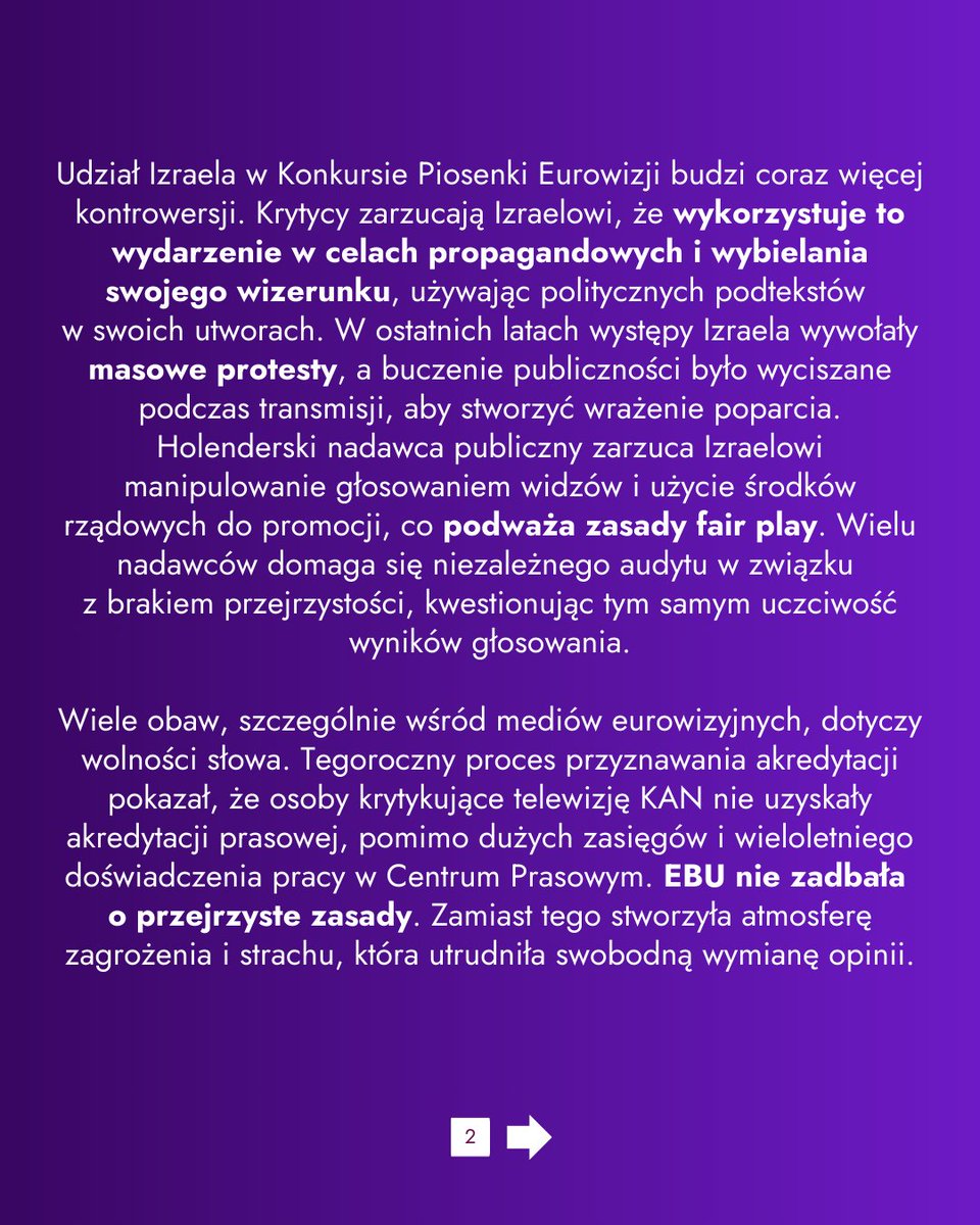 eurowizja_org's tweet photo. Stanowisko zarządu Stowarzyszenia Miłośników Konkursu Piosenki Eurowizji OGAE Polska 
oraz mediów eurowizyjnych dotyczące udziału Polski i Izraela w Eurowizji 2026. https://t.co/CDnISoHMq6