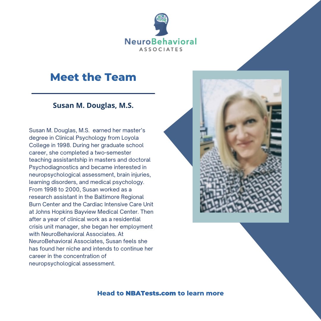 Meet the team! 

#MeettheTeam #NBATests #NeuroBehavioralAssociates