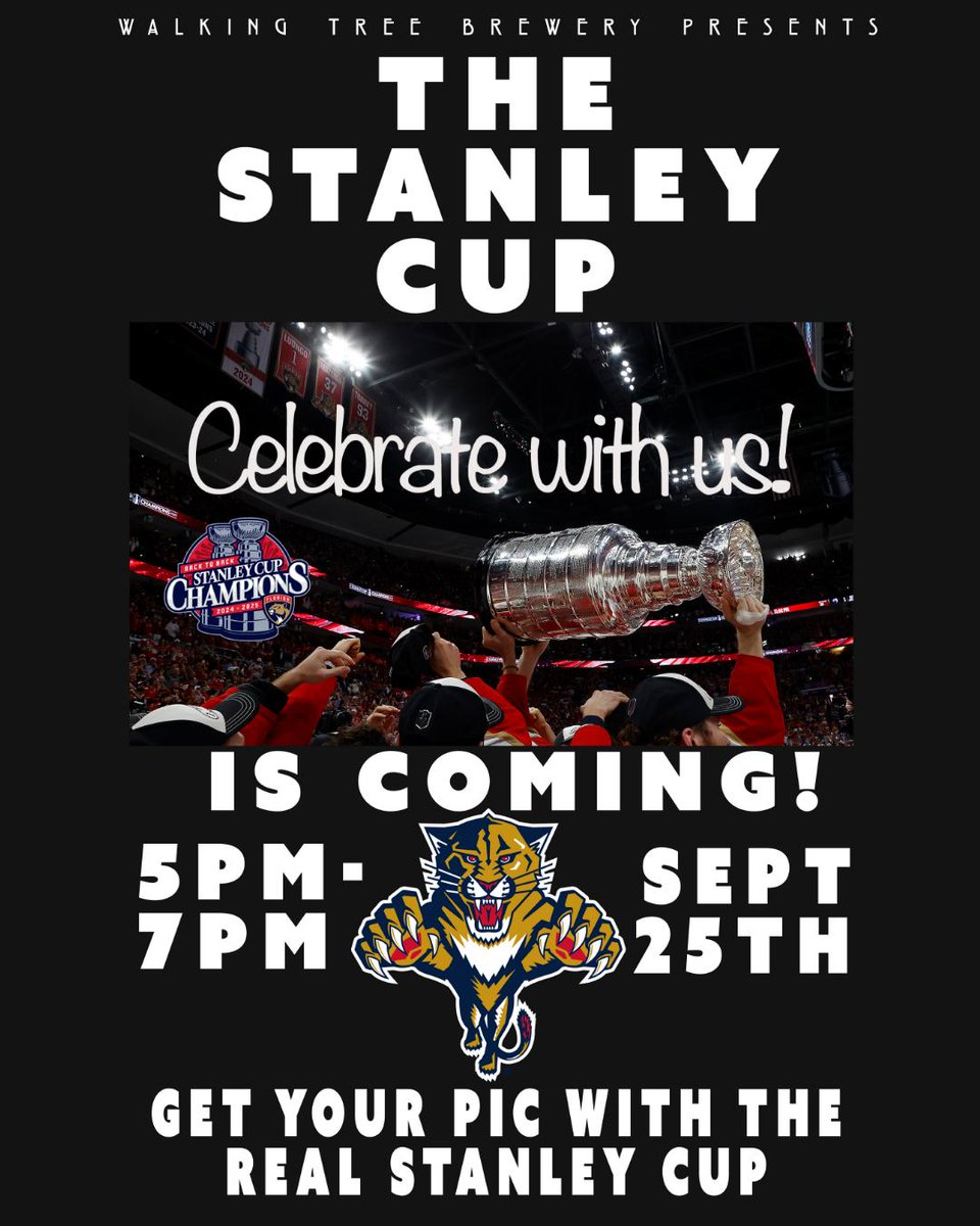 Grab your panthers gear, your hockey sticks, or just your buds and come snap your photo with the one and only Stanley Cup trophy tomorrow. Viewing kicks off at 5pm til' 7pm. Don't forget to tag us in your photos!