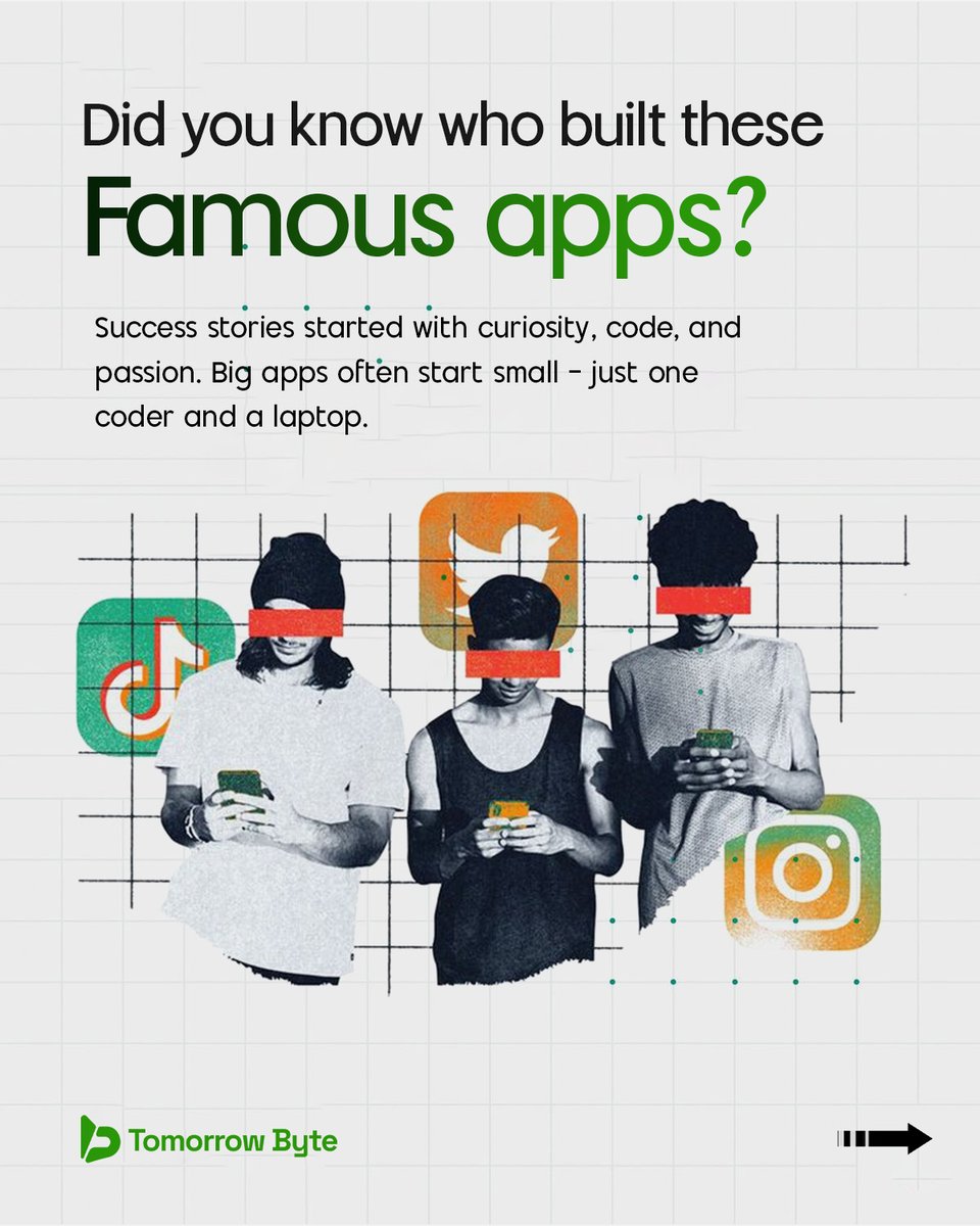 tomorrowbyte's tweet image. Big apps often start small — just one coder &amp;amp; a laptop. 👨‍💻💡

📸 Instagram → 8 weeks, Python
🐤 Twitter → Side project
🛍️ Shopify → From snowboards
📹 YouTube → “Me at the zoo”
Your code today could be tomorrow’s big story. 🚀
#appstories #startupinspiration #realdevstories