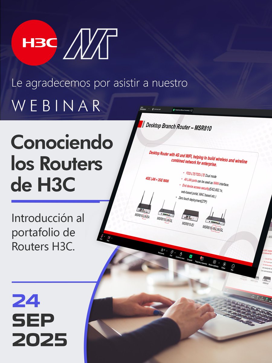 massivetechmx's tweet image. Agradecemos su asistencia a nuestro octavo webinar del año &quot;Conociendo los Routers H3C&quot; de este miércoles 24 de Septiembre 2025. 

¡Sigamos conectados, compartiendo y sumando más éxitos juntos!

Grabación en: youtube.com/@massivetechmx 
@H3CGlobal
#h3c #massivetech #router #routers