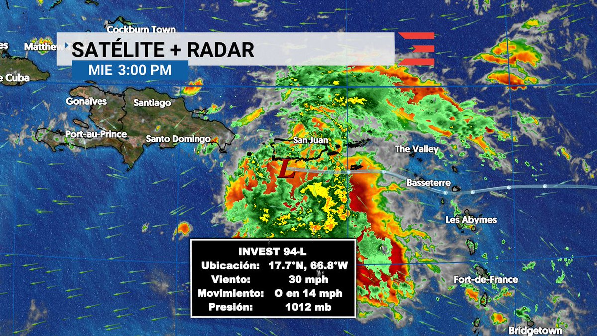 Perspectiva del Trópico-24 de septiembre (2:00 p.m.)

La Onda Tropical localizada sobre el este del Caribe continúa mostrando un aumento en lluvias y tormentas eléctricas, aunque todavía se mantiene desorganizada.
Probabilidad de desarrollo:
En 48 horas: 30% 
Entre 3-7 días: 80%