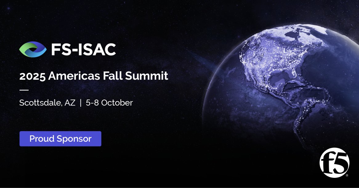 Chad_J_Davis's tweet photo. Going to the FS-ISAC Fall Summit in Scottsdale, AZ? Make sure to stop by the @F5 booth to discuss how F5 can help your institution with better securing customer PII with #AI-driven and comprehensive app &amp; API security. 

Learn more: https://t.co/9iQ3VI8FBk #Cybersecurity https://t.co/y97lAUCAiq