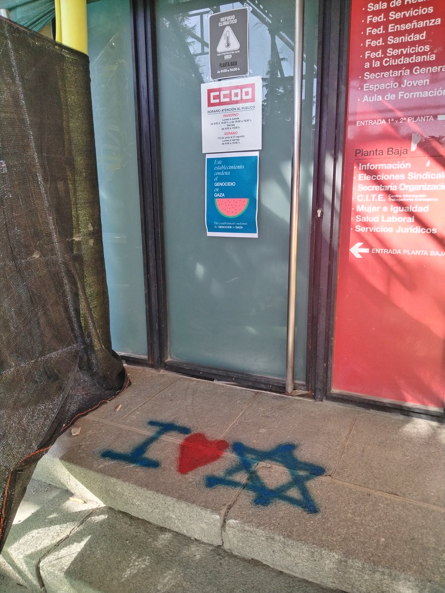 Desde CCOO de #Ávila condenamos el ataque vandálico a nuestra sede.
“Este ataque es la respuesta a la solidaridad con Palestina que estamos mostrando desde nuestro Sindicato y contra el genocidio que Israel está perpetrando en la Franja de Gaza”
castillayleon.ccoo.es/noticia:736588…