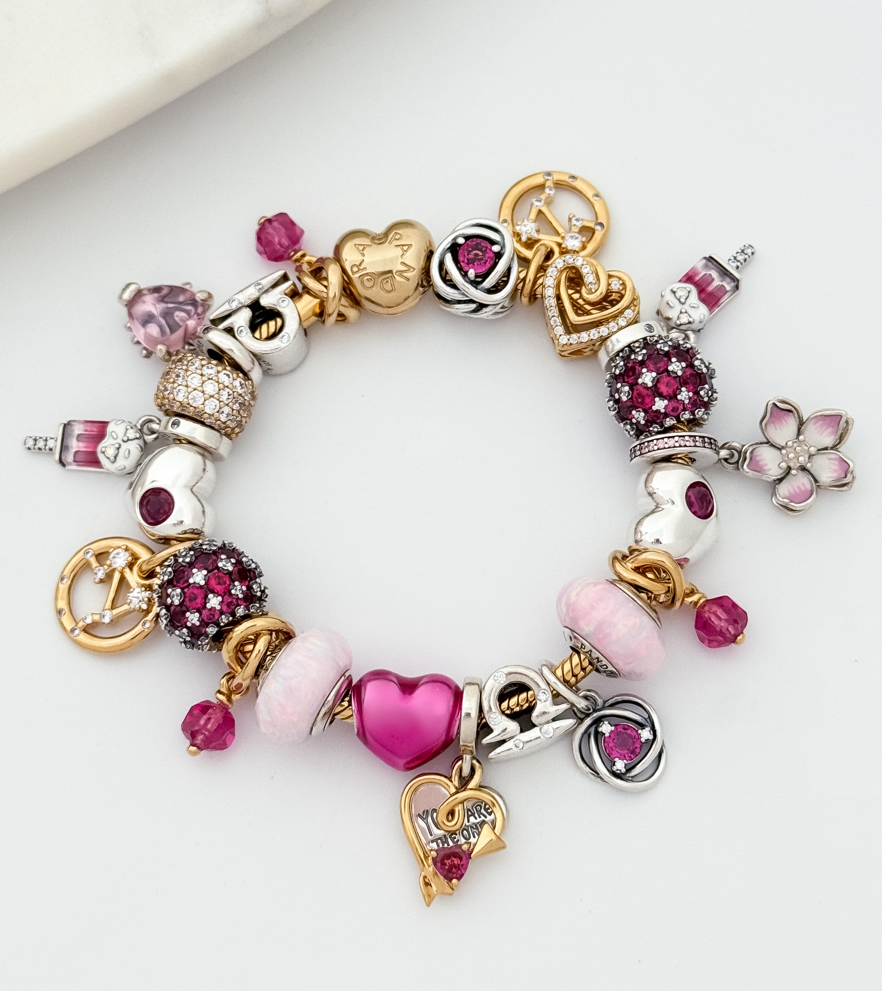 PandoraHearts フォト Pandora Sparkling Entwined Hearts Charm, Rose Gold-Plated