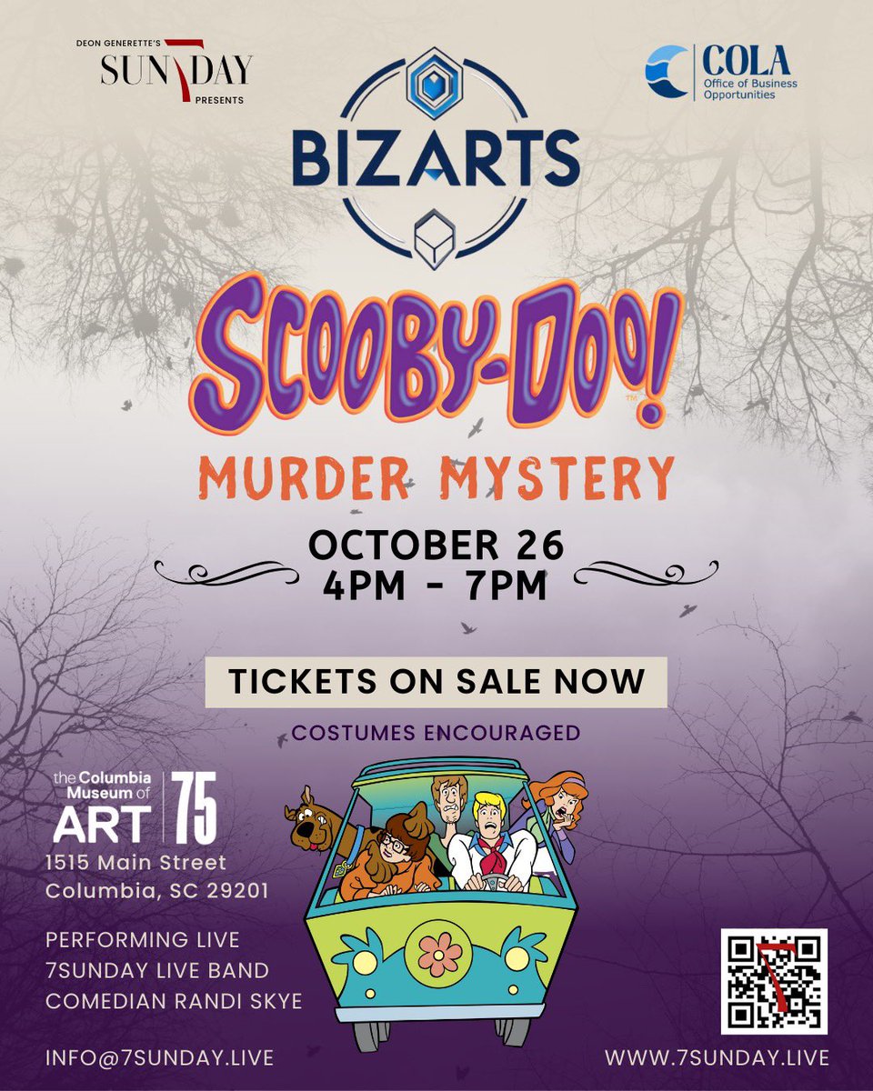 7SundayLive's tweet photo. Our inaugural BizArts series with @CityofColumbia was a huge success! Join us on #October26 with Scooby Doo Murder Mystery! Get 🎫 Now at https://t.co/lo67s4hNrp 

#CityofColumbia #OBO #7Sunday #Business #Community #MurderMystery #Costume #Networking #Fyp https://t.co/mv8yFaZwh3