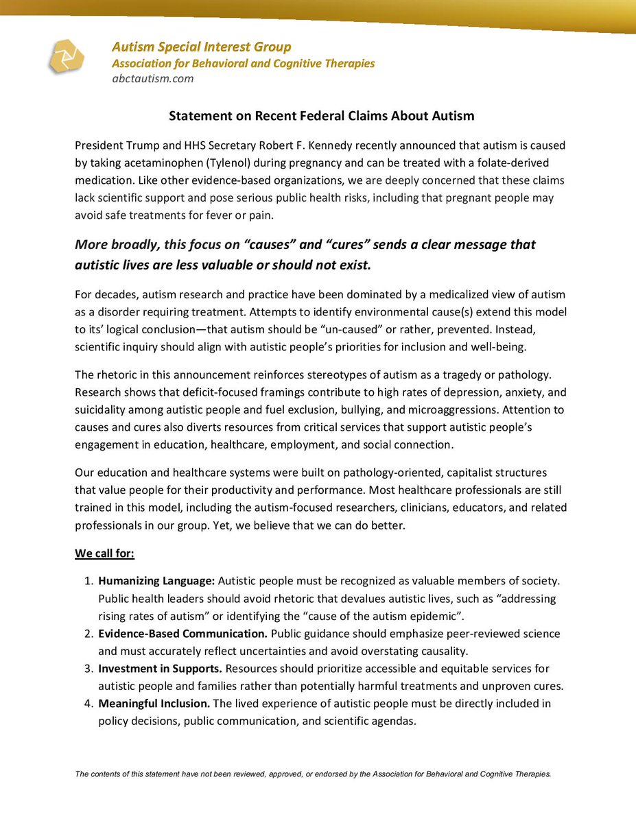 Thanks to <a href="/ABCTAutism/">ABCT Autism SIG</a> for crafting this statement. I wanted to share it with others.