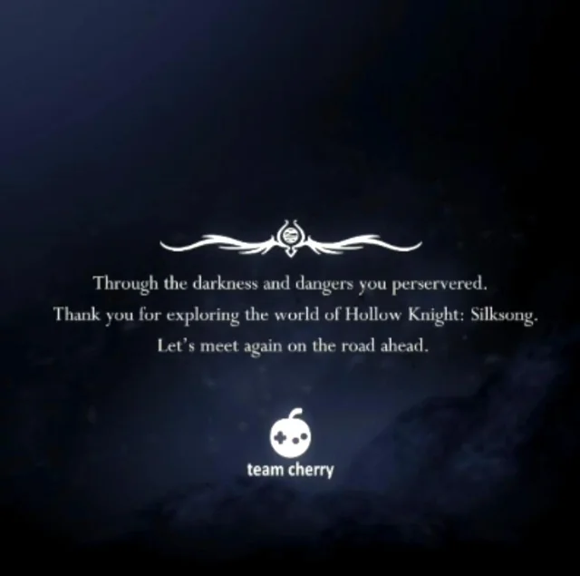 Thyzooon's tweet photo. I have finally finished Silksong, and it's another Team Cherry masterpiece, albeit in a different way than the original Hollow Knight. I also find it funny that I have severe entomophobia, and yet I see in both of these worlds the charm, beauty, and even sadness. 10/10 https://t.co/iz37rxg1co