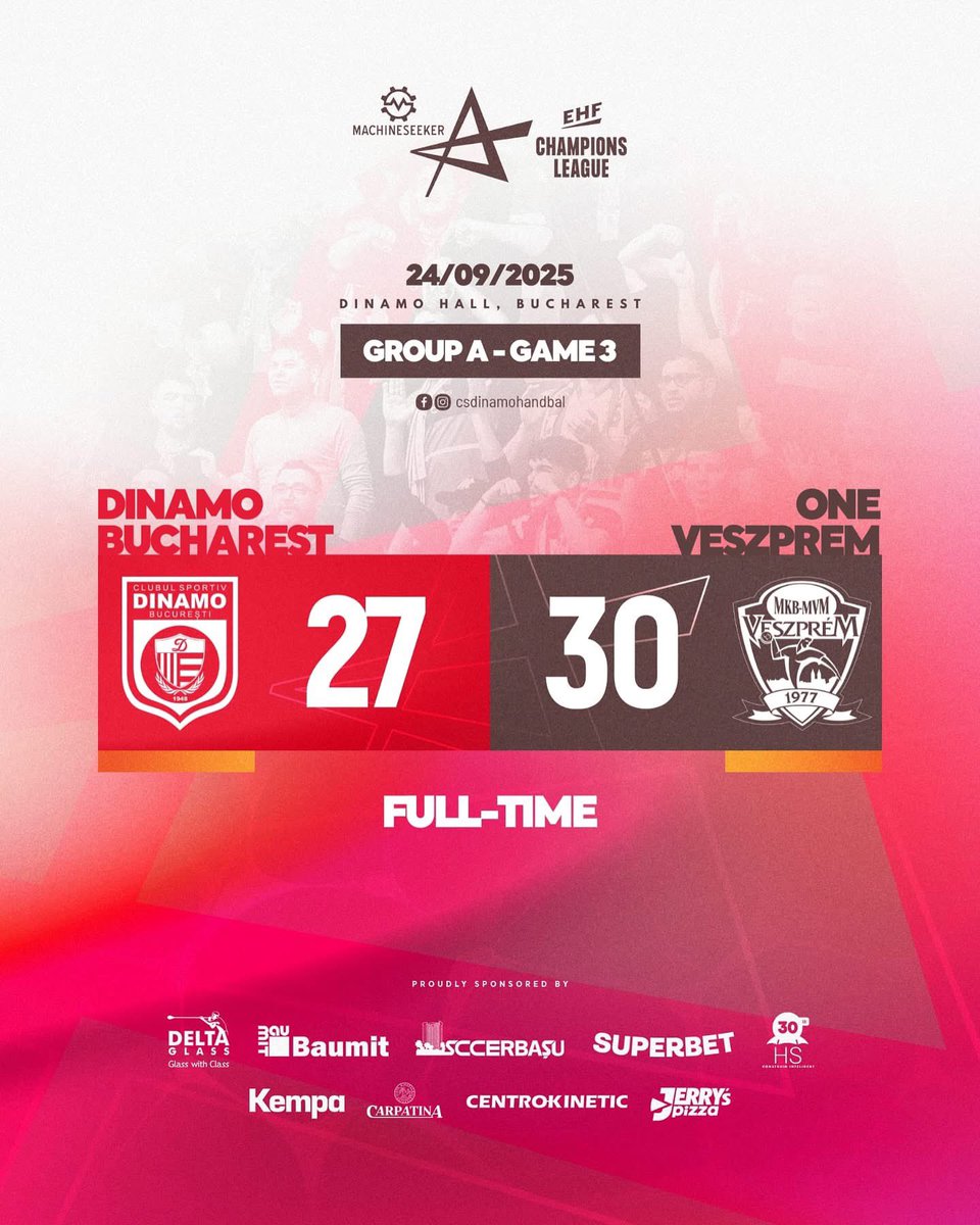 Dinamo Bucuresti Official (@dinamooficialcs) on Twitter photo HANDBAL. Machineseeker <a href="/ehfcl/">EHF Champions League</a>
Am luptat 50 de minute de la egal la egal cu o echipă de top mondial. Am pierdut pe final, dar a fost poate cel mai bun meci al nostru din acest sezon.
💥DINAMO - One Veszprem HC 27-30 (15-15)
#csdinamo #csdinamohandbal #dinamobucuresti #MCL #ehhcl HANDBAL. Machineseeker <a href="/ehfcl/">EHF Champions League</a>
Am luptat 50 de minute de la egal la egal cu o echipă de top mondial. Am pierdut pe final, dar a fost poate cel mai bun meci al nostru din acest sezon.
💥DINAMO - One Veszprem HC 27-30 (15-15)
#csdinamo #csdinamohandbal #dinamobucuresti #MCL #ehhcl