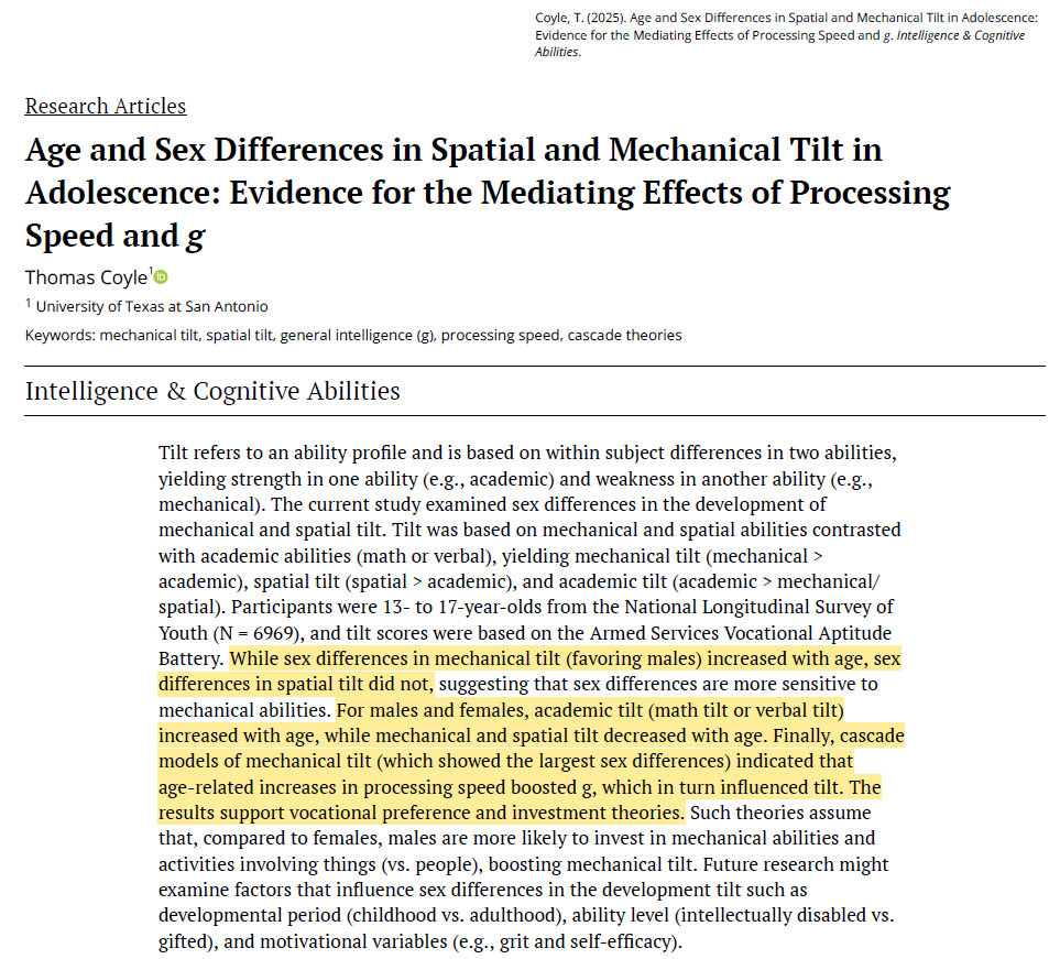 A new article in <a href="/ICAJournal/">Intelligence & Cognitive Abilities</a> by <a href="/ThomasRCoyle/">Thomas Coyle</a> explores the development of intraindividual differences in cognitive abilities, called "tilt." The findings show the importance of understanding people's relative strengths and weaknesses.

Coyle investigated the relative strengths of