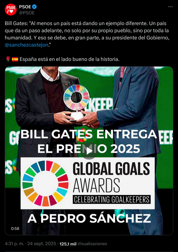 He tenido que entrar en la cuenta que publica esto que cito para verificar si era una cuenta parodia. Pero no es una parodia: es la oficial del PSOE en 𝕏.