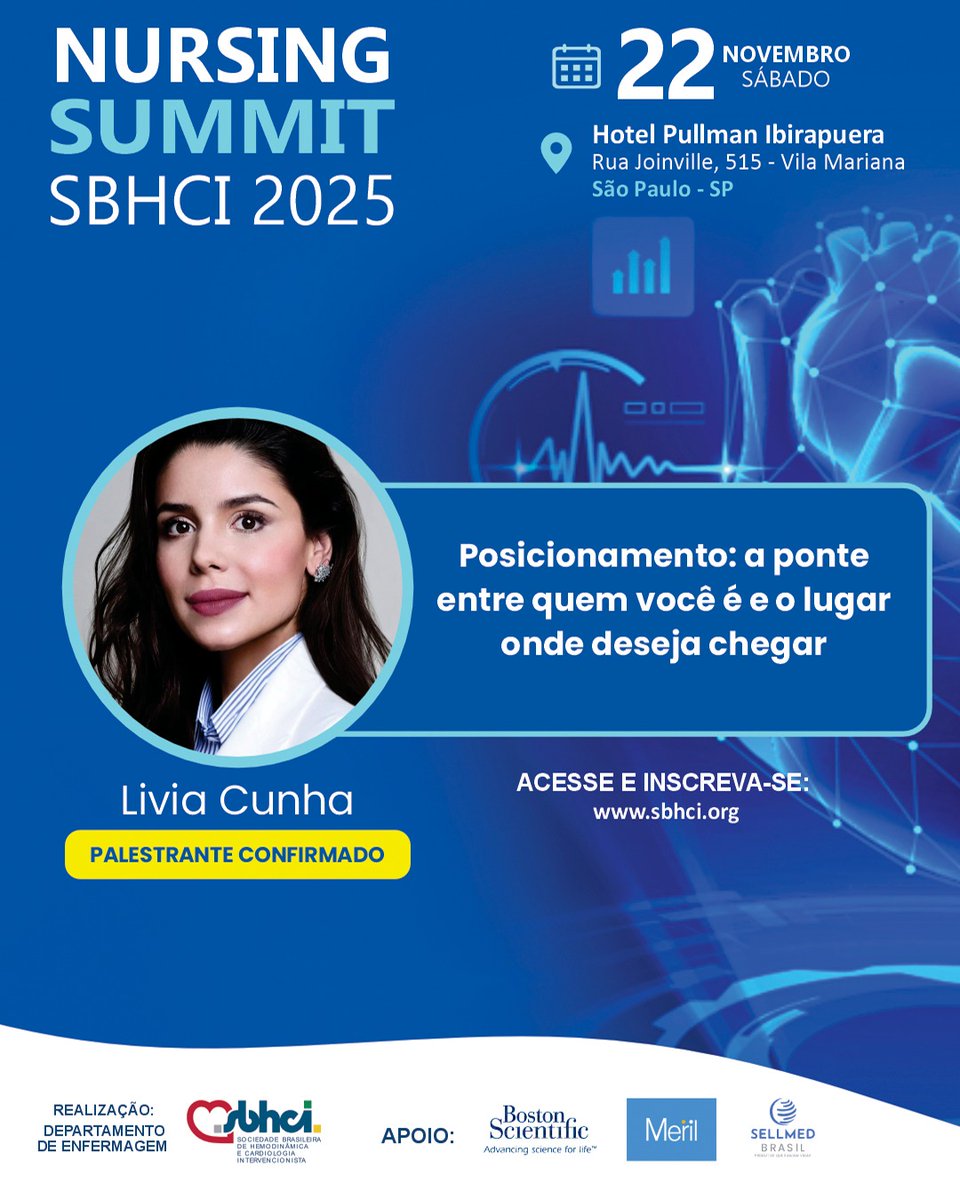 Participe do Nursing Summit SBHCI 2025 em 22/11 no Hotel Pullman Ibirapuera, SP.  

Palestras com Lívia Cunha e Flavio Maneira. 

Confira a programação em sbhci.org.br/nursing-summit…

Garanta sua presença