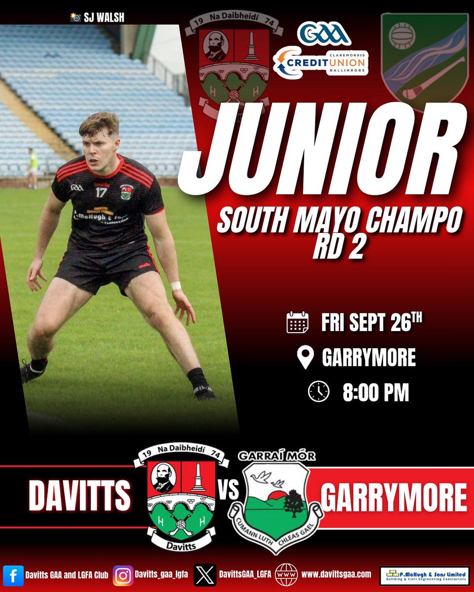 The Juniors are back in action this Friday against Garrymore in their 2nd rd of the South Mayo Junior Championship 🤞🏼