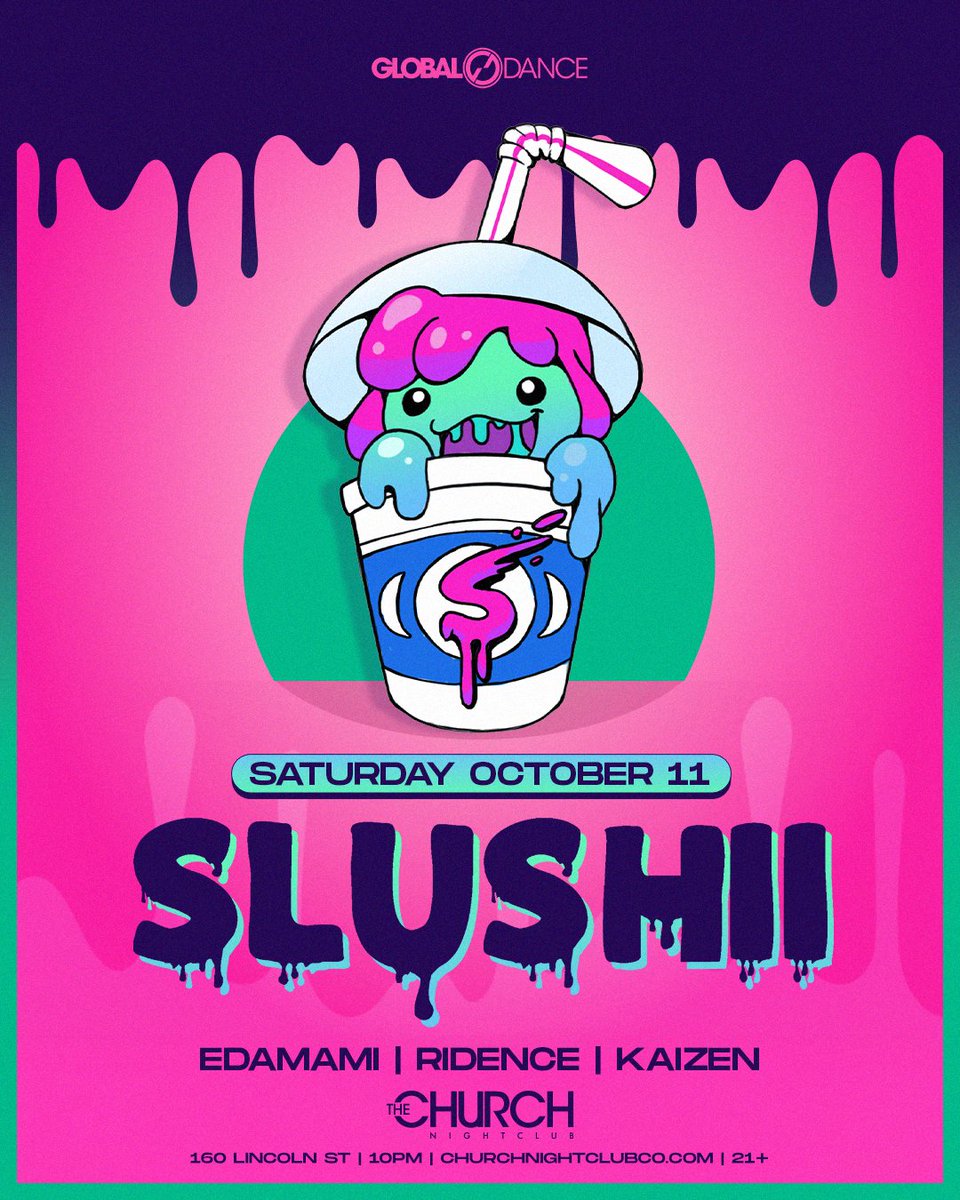 🚨 SUPPORT ADDED 🚨

Enter a colorful world of sound with <a href="/SlushiiMusic/">Slushii</a> Edamami, <a href="/CadeT1wave/">Ridence</a> &amp; Kaizen at <a href="/ChurchNightClub/">The Church Nightclub</a> on October 11th 🥤🩵

Grab your tickets now ⏩ churchnightclubco.com/slushii
