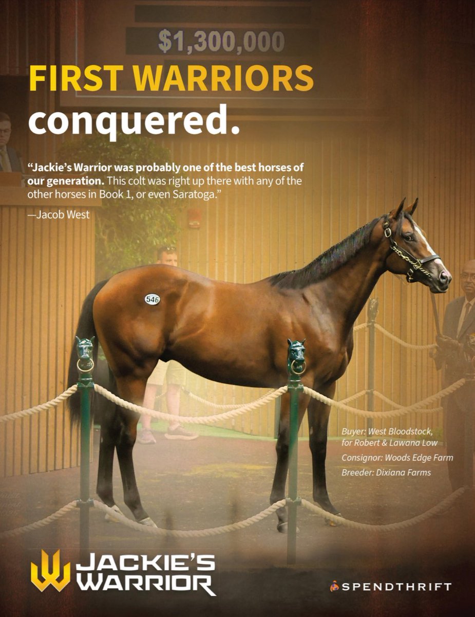 theTDN's tweet photo. $1,300,000 💰
First yearlings by JACKIE’S WARRIOR 🔱 Conquering at Keeneland September.
“Jackie's Warrior was probably one of the best horses of our generation. This colt was right up there with any of the other horses in Book 1, or even Saratoga.”
📍 @spendthriftfarm https://t.co/aFKv3E1qbD