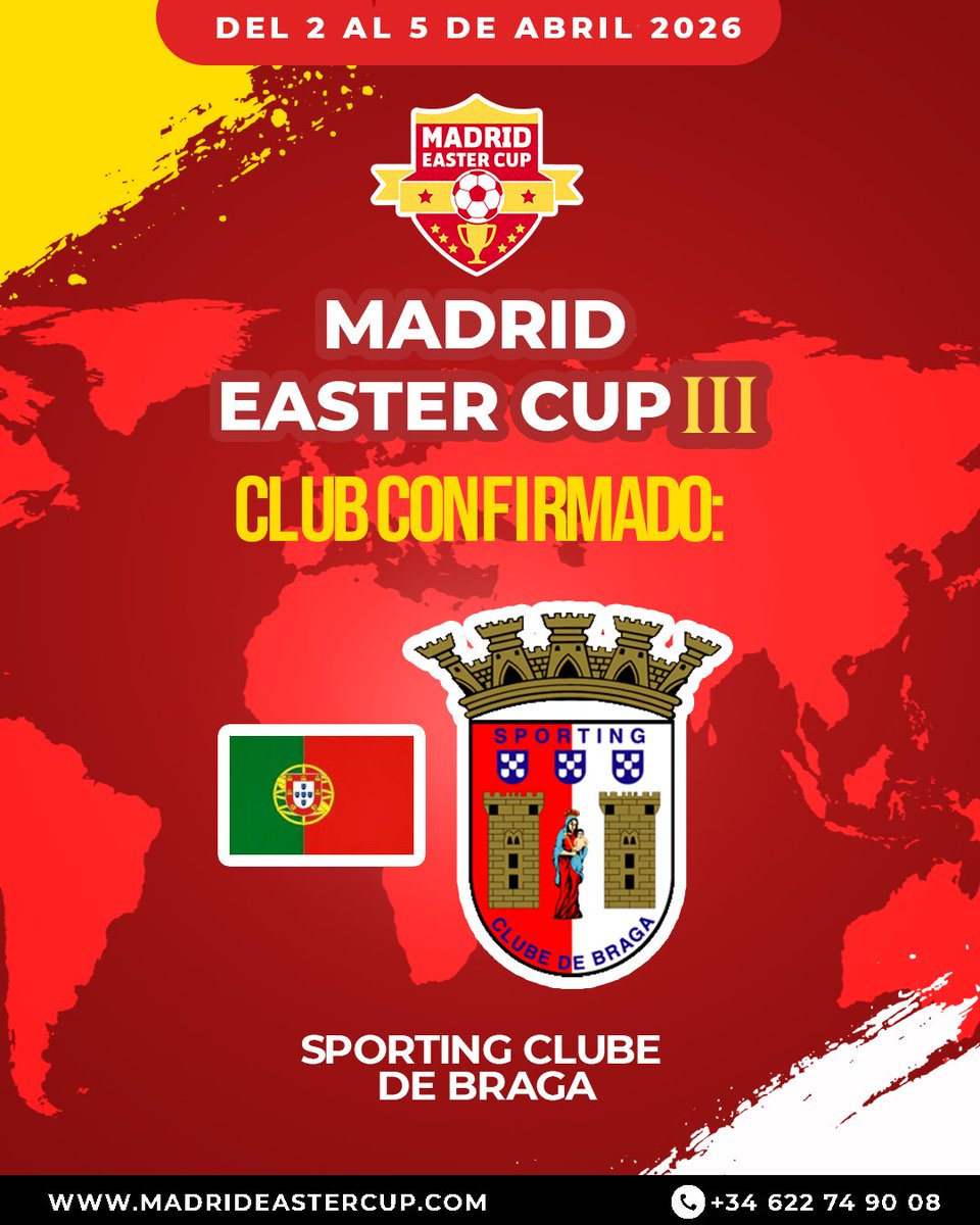 🎯Damos la bienvenida a <a href="/SCBraga/">SportingClubeDeBraga</a> 🇵🇹
<a href="/madrideastercup/">Madrid Easter Cup</a> 2️⃣0️⃣2️⃣5️⃣

¡Primer Club apuntado al TORNEO!

✅CONFIRMADO: SPORTING CLUBE DE PORTUGAL 🇵🇹
🤩Vive la emoción del 2 al 5 de Abril📆
✍️ Inscripciones abiertas
🇪🇸 🇺🇸🇲🇽🇫🇷🇸🇪🇩🇿
📲 +34 622749008

#MadridEasterCup