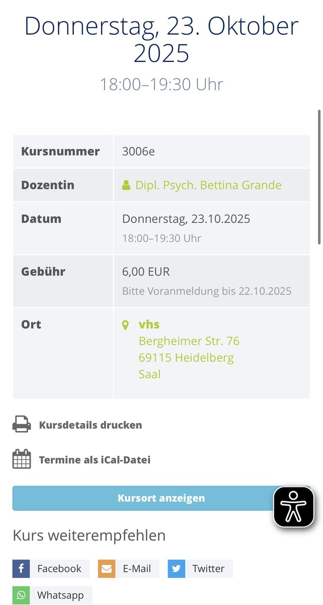 GrandeBettina's tweet image. VHS = Menschen erreichen!
Am 23.10. in Zusammenarbeit mit @kvbw_info in #Heidelberg: 

Vortrag über PAIS, Post-COVID, ME/CFS &amp;amp; Differenzierung gegenüber Depression.

👉 Anmeldung bis 22.10.: 
vhs-hd.de/suche/kursdeta…

#PostCOVID #MECFS #PEM #NoGET #PAIS #Aufklärung #Prävention