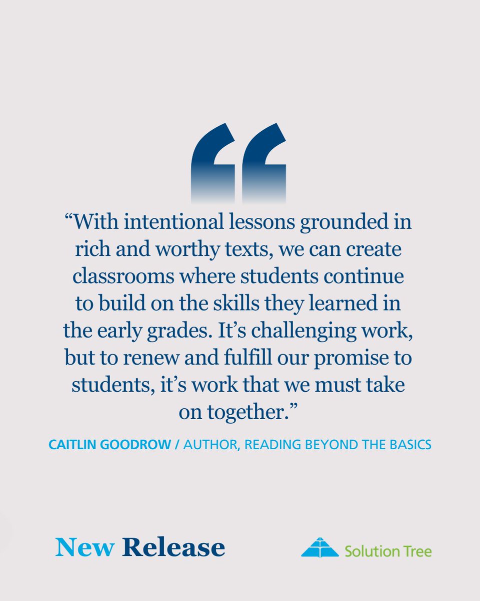 SolutionTree's tweet image. No more guessing games with literacy.
Catlin Goodrow’s new book gives teachers real tools + routines to help grades 2–6 students thrive with complex texts.
➡️ bit.ly/3KfBFWY
#LiteracyInstruction #ReadingStrategies #TeachingTools