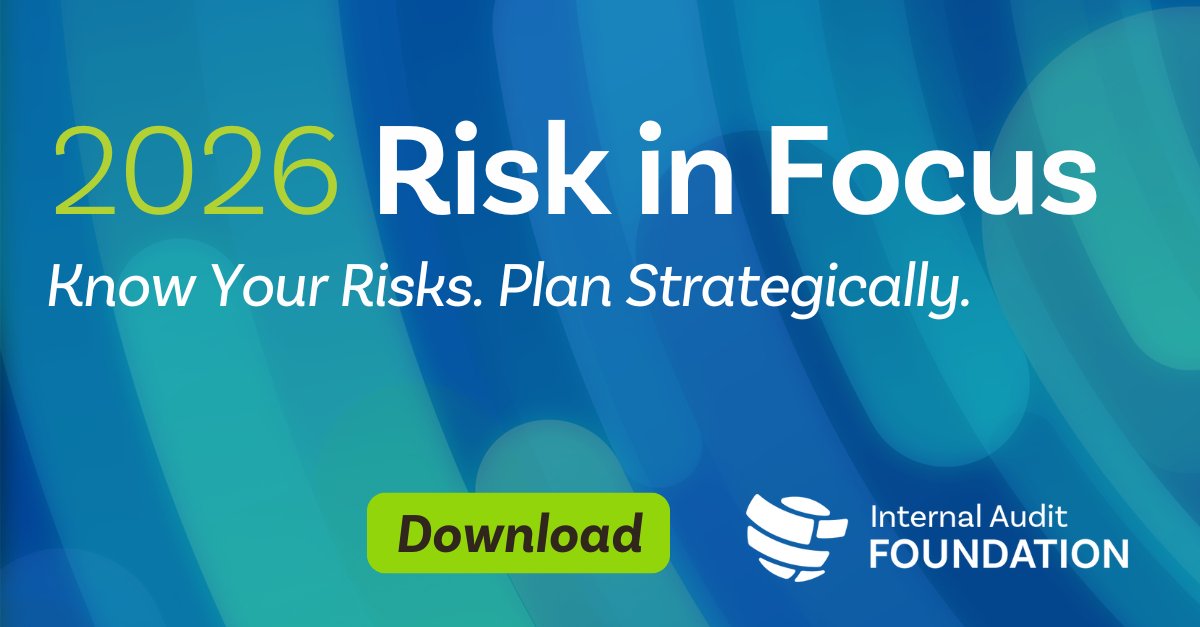 TheIIA's tweet image. Discover what hot topics #internalauditors across the globe have identified as the most significant #risks impacting organizations worldwide. #IAFoundation 2026 Risk in Focus reports are free to download at the link. loom.ly/Tmbb8CI
