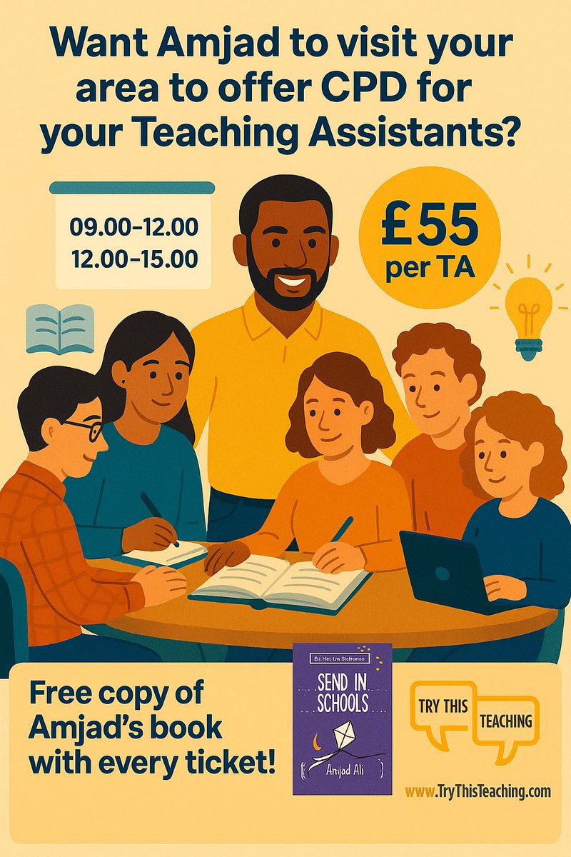 My Teaching Assistant Tour commences this Friday in my hometown; Reading. We have 46 TAs split across 09-12 and 12-3pm. 
I’ve tweaked my slides and I’m ready! 
EEF info on TAs. 
Overcoming Barriers to Learning. 
Ideas, time to think and expertise! 
Every TA will also get a copy