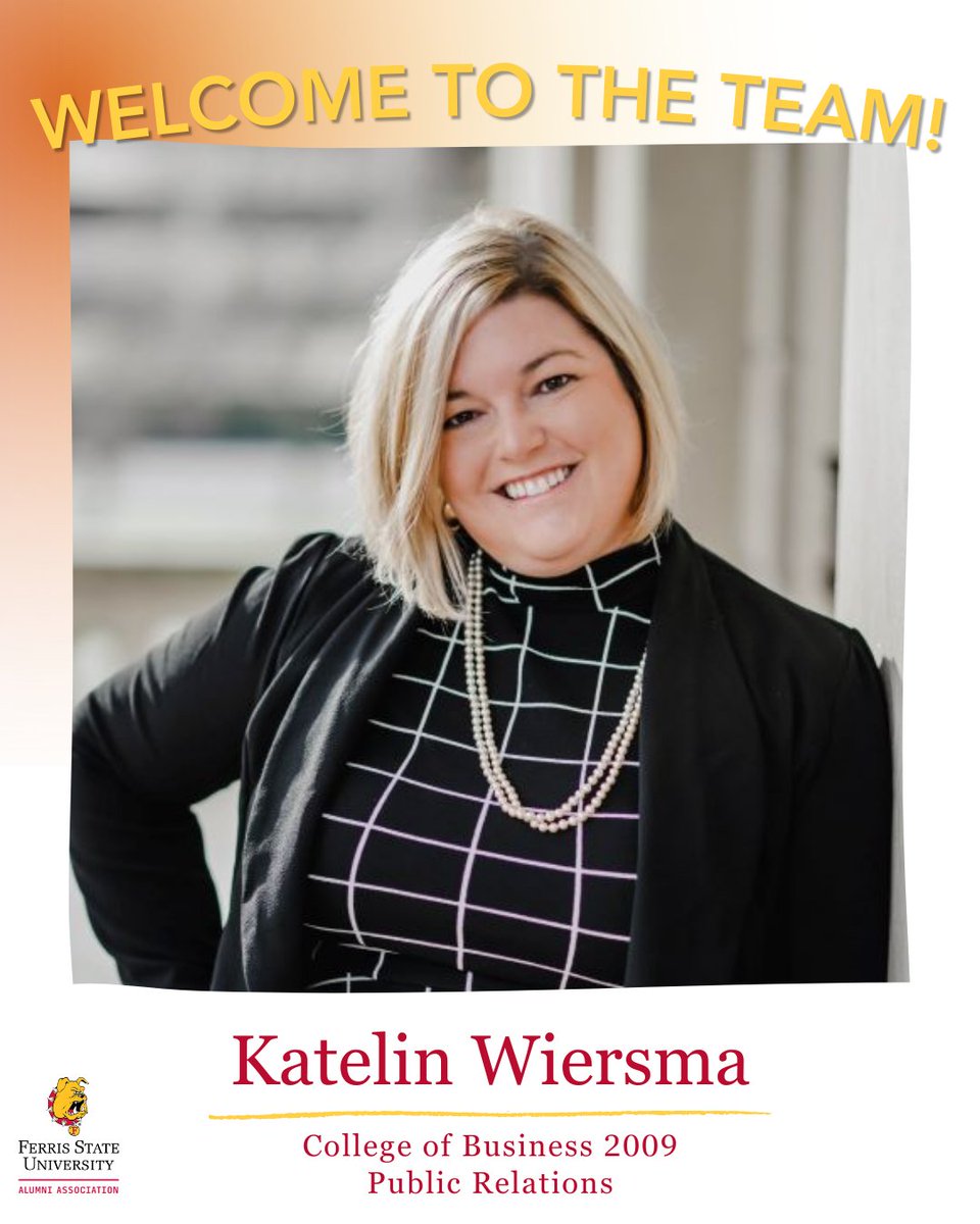 Say hello to another new member of the Alumni Board, Katelin Wiersma! Katelin is a graduate of the College of Business and we are thrilled to have her join! 🐶

#FerrisForward #BeABulldog #FERR1S