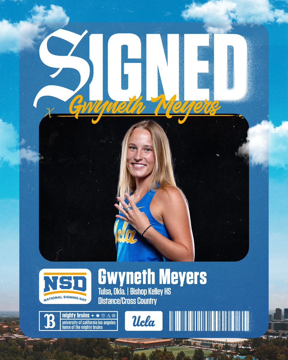 UCLA Track & Field (@uclatrack_field) on Twitter photo Gwyneth Meyers, who last fall won the OSSAA 5A individual cross country championship while leading her team to a state title, is officially a Bruin. 
Welcome to Westwood, Gwyneth!
#GoBruins Gwyneth Meyers, who last fall won the OSSAA 5A individual cross country championship while leading her team to a state title, is officially a Bruin. 
Welcome to Westwood, Gwyneth!
#GoBruins