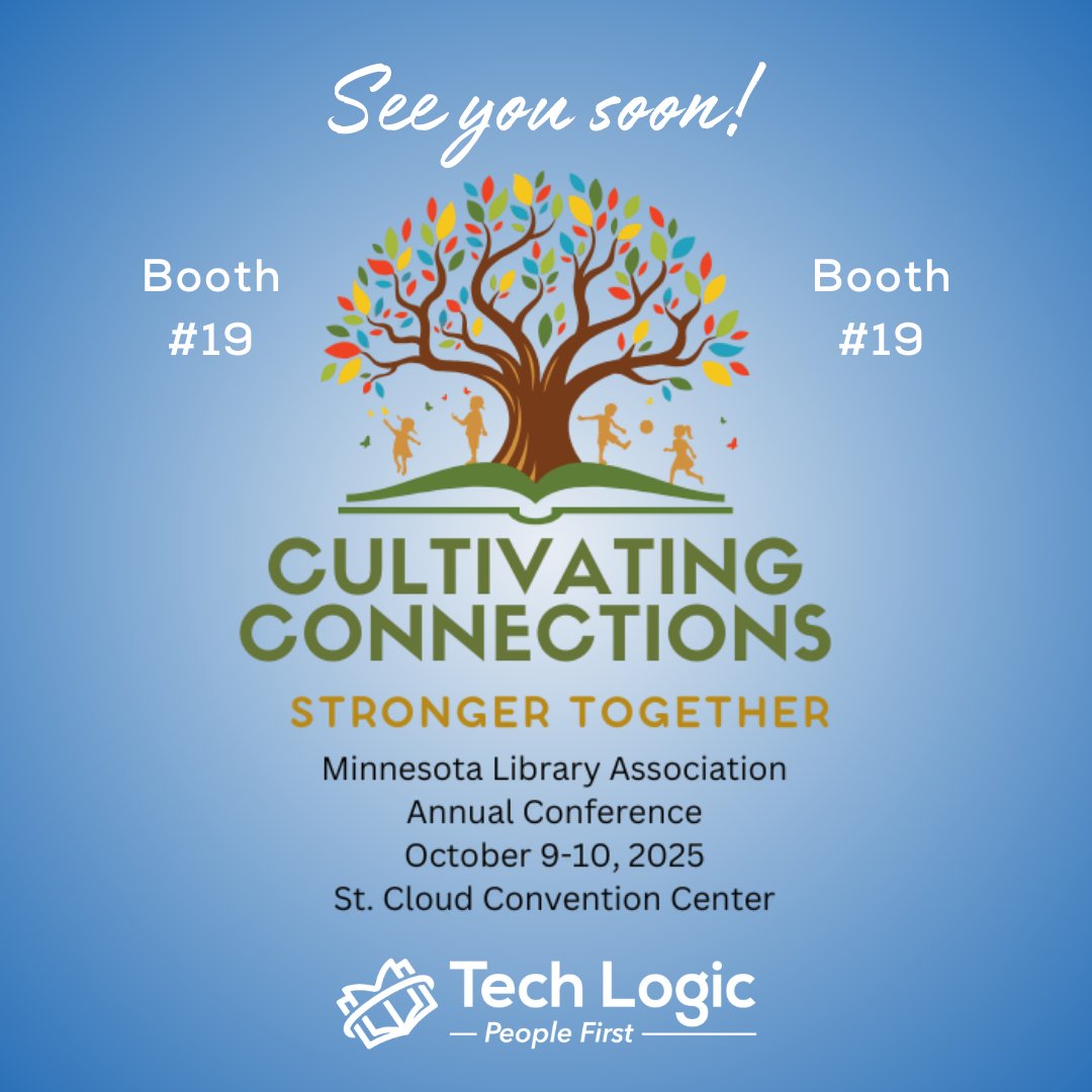 TechLogicCorp's tweet image. We are exhibiting at the Minnesota Library Association Conference in St. Cloud, MN. Visit us at booth 19, October 9-10.