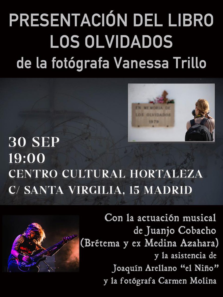 ¿Os venís? 
📆 30 de septiembre
⏰ 19:00 
🔴 Centro Cultural Hortaleza
Santa Virgilia 15 Madrid