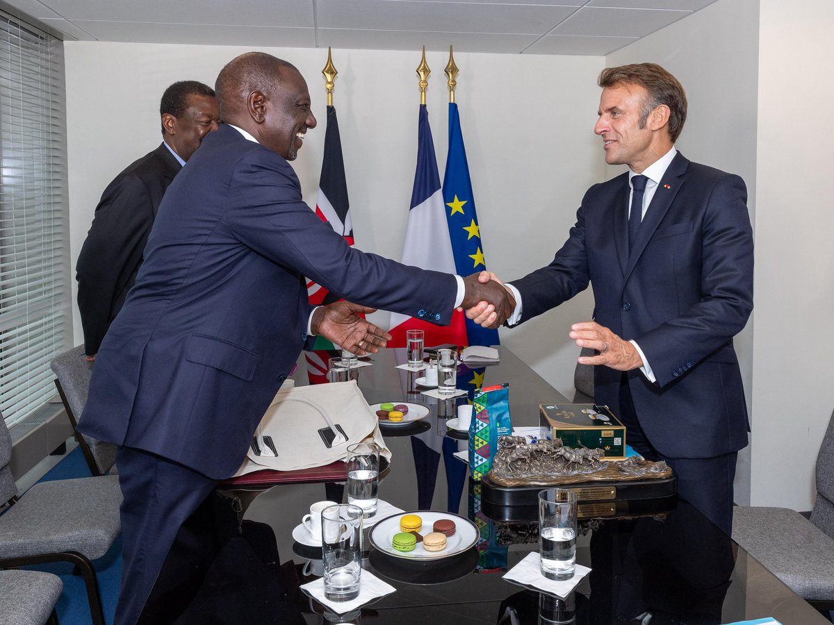 William Samoei Ruto, PhD (@williamsruto) on Twitter photo Held talks with President <a href="/EmmanuelMacron/">Emmanuel Macron</a> of France on the margins of the United Nations General Assembly in New York.
We reaffirmed our shared commitment to strengthening relations between Kenya and France, and to deepening multilateral cooperation that advances global goals. Held talks with President <a href="/EmmanuelMacron/">Emmanuel Macron</a> of France on the margins of the United Nations General Assembly in New York.
We reaffirmed our shared commitment to strengthening relations between Kenya and France, and to deepening multilateral cooperation that advances global goals.