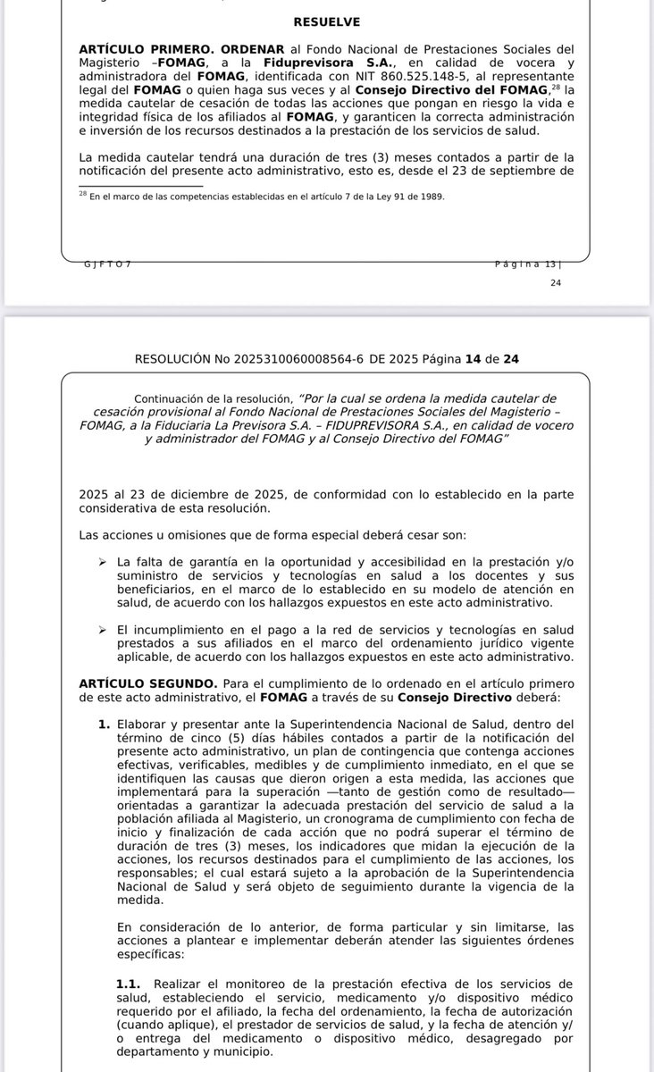 SALUD MAESTROS🚨: La <a href="/Supersalud/">Supersalud</a> decretó medidas cautelares contra el FOMAG. ¿Esto podría terminar en una futura intervención del fondo que administra la salud y las pensiones de los maestros? ¿Tomarán el control del FOMAG?  <a href="/fecode/">fecode</a>
