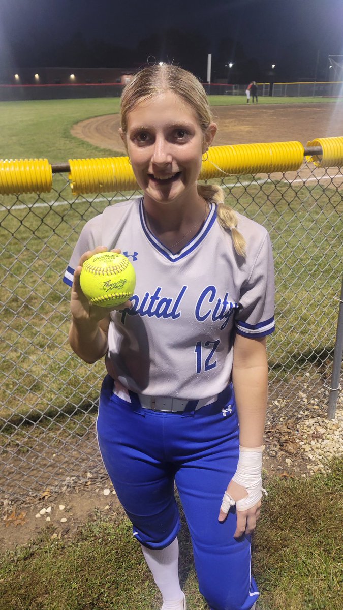 SHE DID IT!!!!! With her hit this evening, McKenna Schwarzer, is now the all-time hits leader at Capital City with 134 hits &amp; counting! Record was previously held by 2023 grad, Camryn Sharp. Way to go, Kenna!!