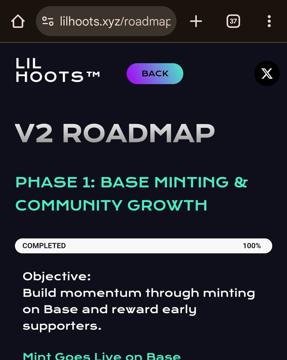 The V2 Roadmap is live, come take flight with the Lil Hoots and follow our journey.
<a href="/lilhootsnft/">Lil Hoots 🦉</a> on <a href="/base/">Base</a> 
#based #TheSecretHootSociety 

lilhoots.xyz/roadmap/