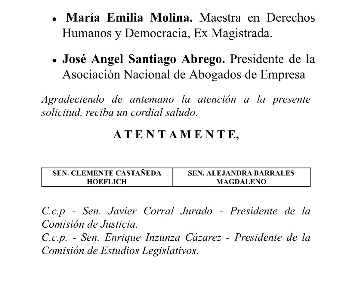 Los senadores de <a href="/MovCiudadanoMX/">Movimiento Ciudadano | Movimiento Naranja</a> entregaron el listado de especialistas que proponen para las audiencias públicas del <a href="/senadomexicano/">Senado de México</a> para la reforma a la Ley de Amparo, a realizarse el lunes y martes próximos.