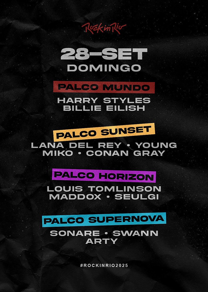 O dia 28-SET encerra o Rock In Rio desse ano. Cada artista em nosso line-up te deixará com saudade e vontade de quero mais. Vai ficar de fora? Anote na agenda!