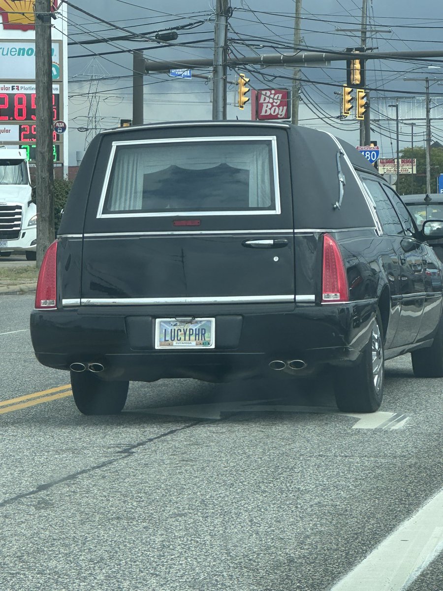 Hearse rolling around with the “Lucyphr” license plate is wild